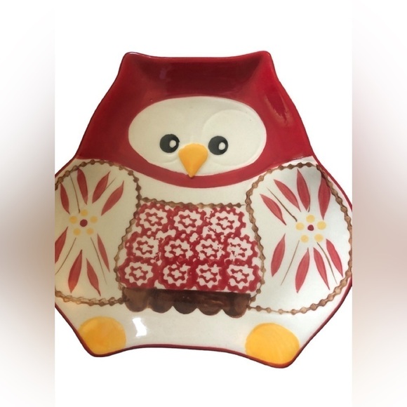 Temp-Tations Old World Red Set Of 2 Owl Replacement Plates Oven/DW Safe 6.5X6 - Picture 3 of 3